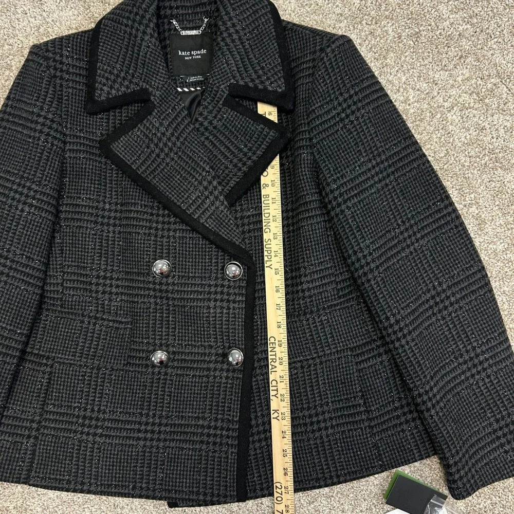 NWT Kate Spade New York Sparkle Houndstooth Wool Blend‎ Peacoat Women Size Large